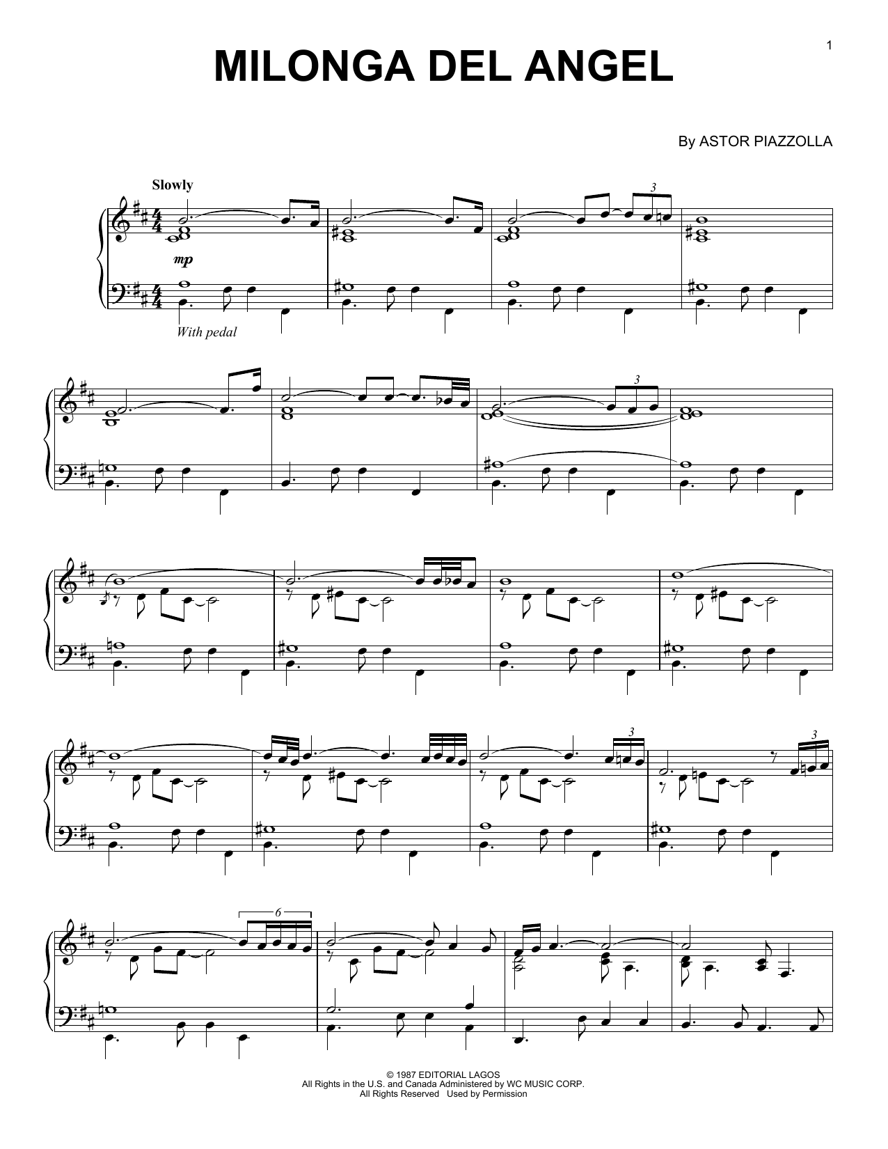 Download Astor Piazzolla Milonga Del Angel Sheet Music and learn how to play Piano Solo PDF digital score in minutes
