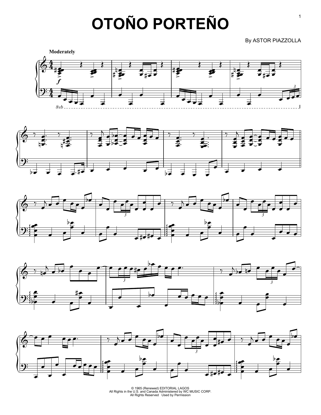 Download Astor Piazzolla Otono Porteno Sheet Music and learn how to play Piano Solo PDF digital score in minutes