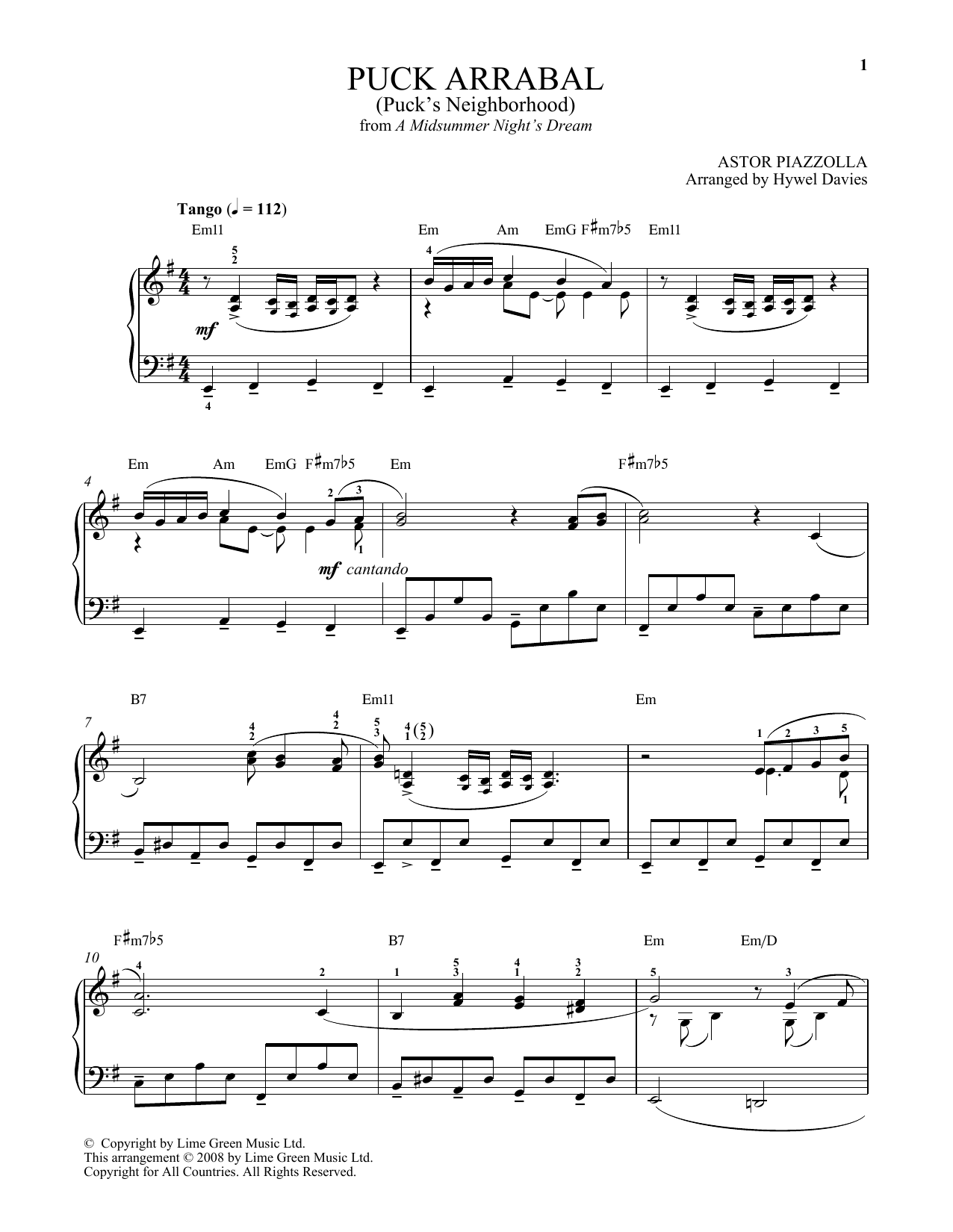 Download Astor Piazzolla Puck Arrabal Sheet Music and learn how to play Piano Solo PDF digital score in minutes