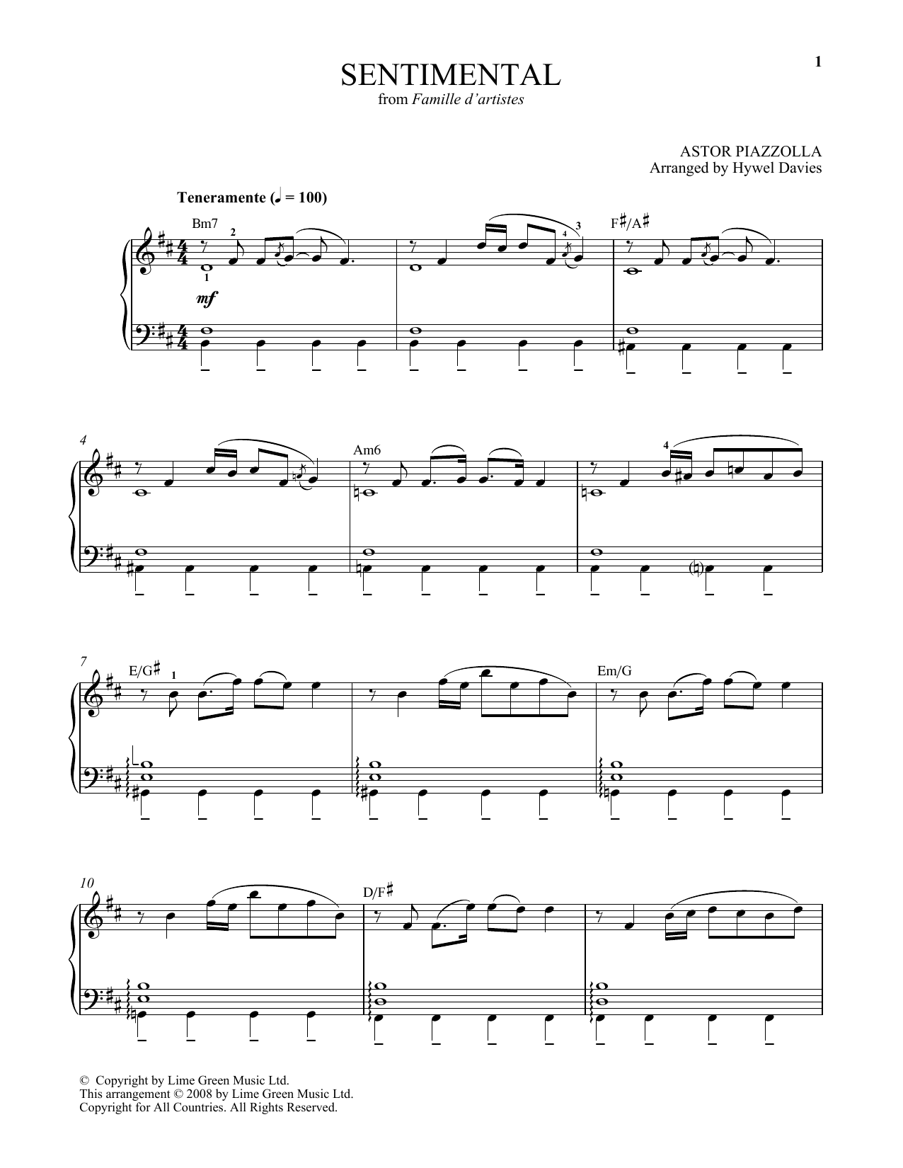 Download Astor Piazzolla Sentimental Sheet Music and learn how to play Piano Solo PDF digital score in minutes