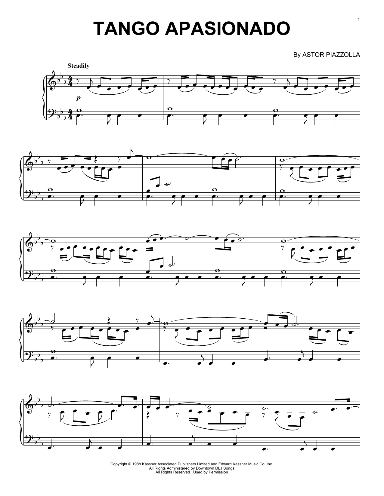 Download Astor Piazzolla Tango Apasionado Sheet Music and learn how to play Piano Solo PDF digital score in minutes