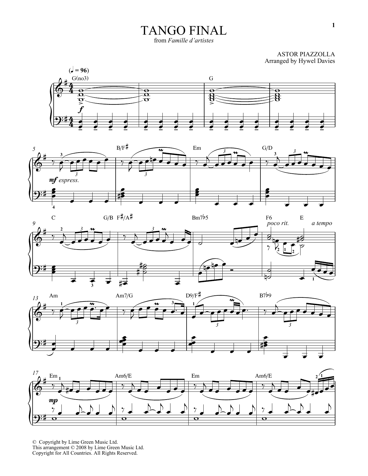 Download Astor Piazzolla Tango Final Sheet Music and learn how to play Piano Solo PDF digital score in minutes