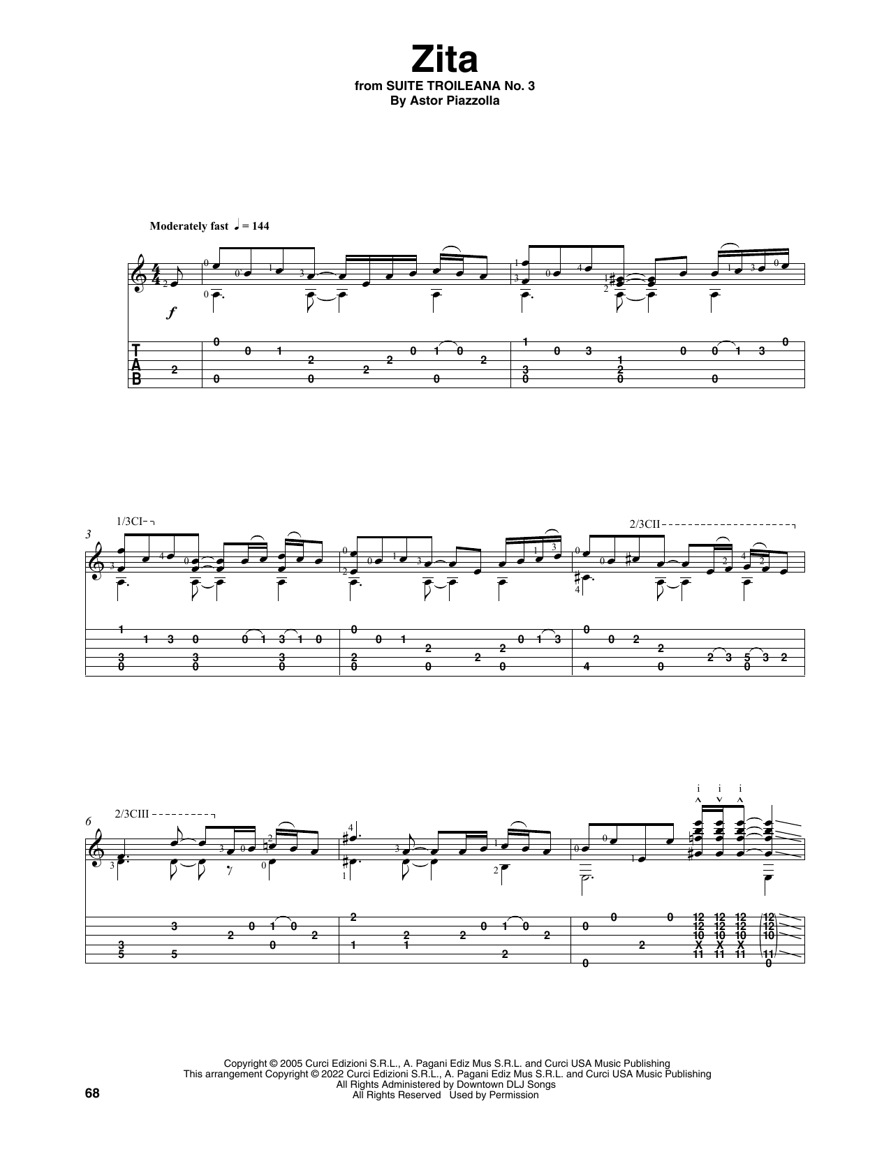 Download Astor Piazzolla Zita (arr. Celil Refik Kaya) Sheet Music and learn how to play Solo Guitar PDF digital score in minutes