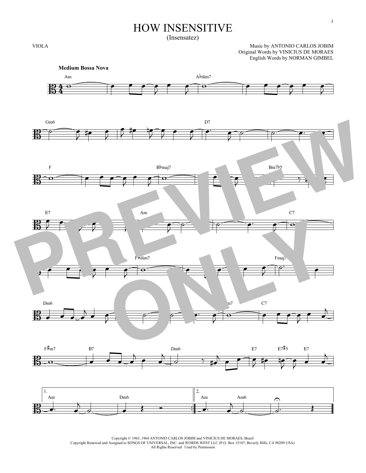 Download Astrud Gilberto How Insensitive (Insensatez) Sheet Music and learn how to play Viola PDF digital score in minutes