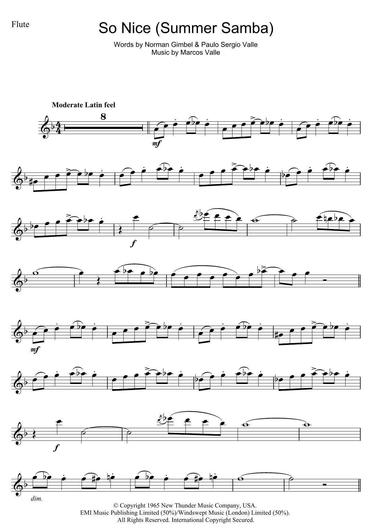 Download Astrud Gilberto So Nice (Summer Samba) Sheet Music and learn how to play Flute PDF digital score in minutes