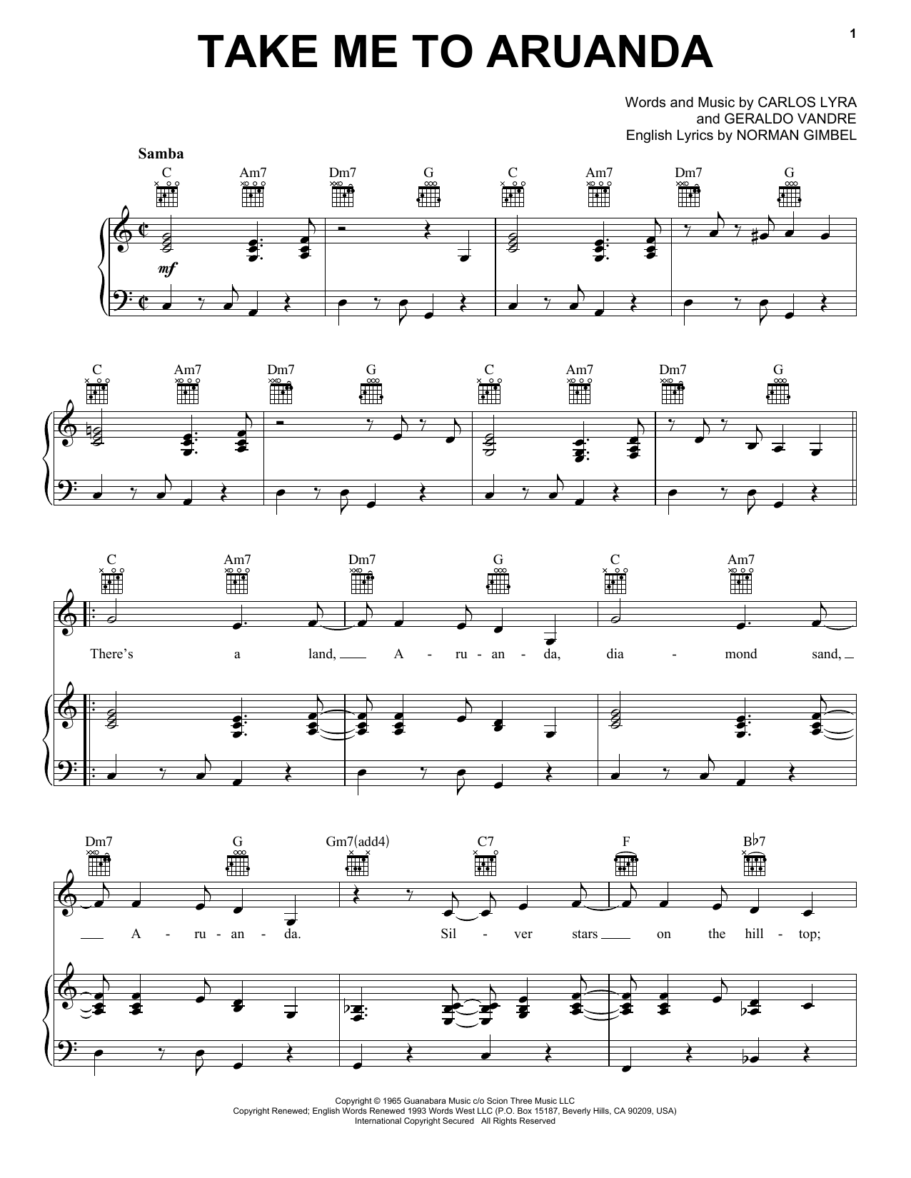 Download Astrud Gilberto Take Me To Aruanda Sheet Music and learn how to play Piano, Vocal & Guitar (Right-Hand Melody) PDF digital score in minutes