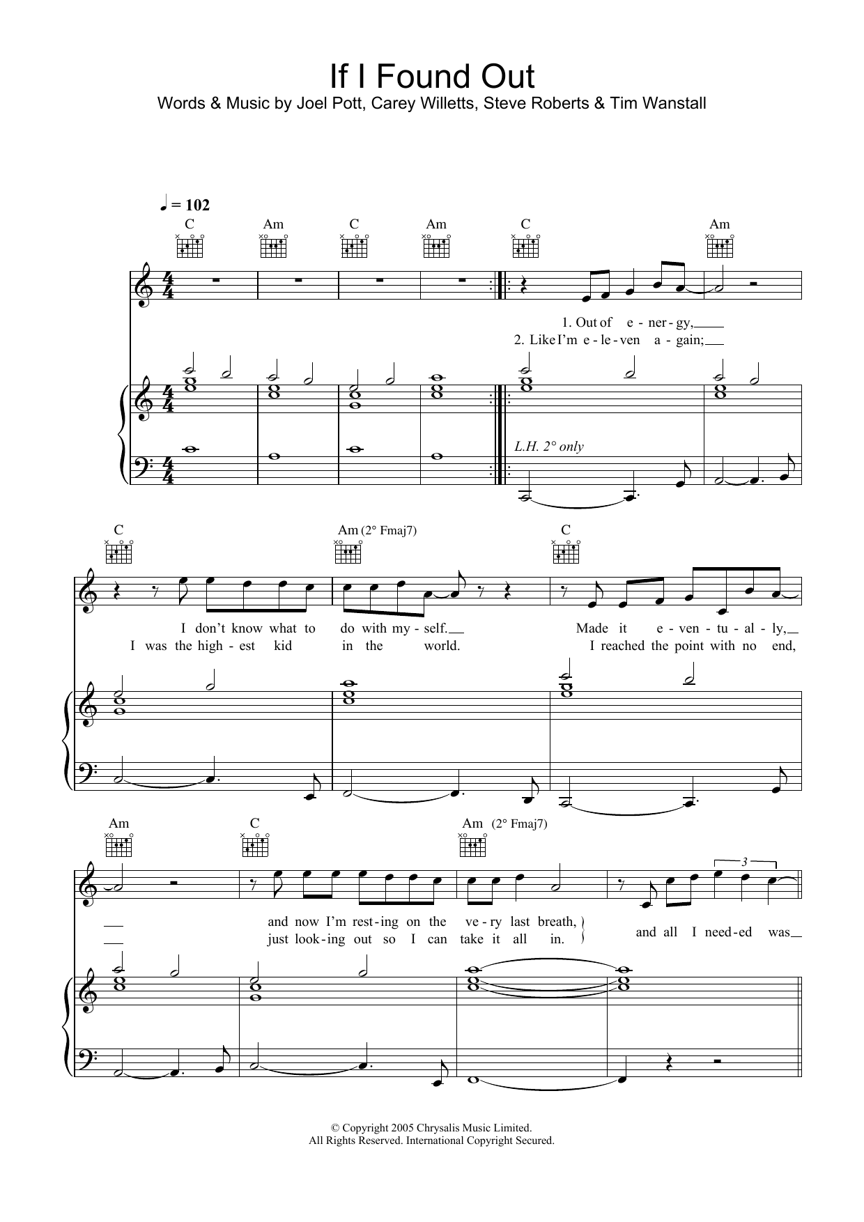 Download Athlete If I Found Out Sheet Music and learn how to play Piano, Vocal & Guitar PDF digital score in minutes