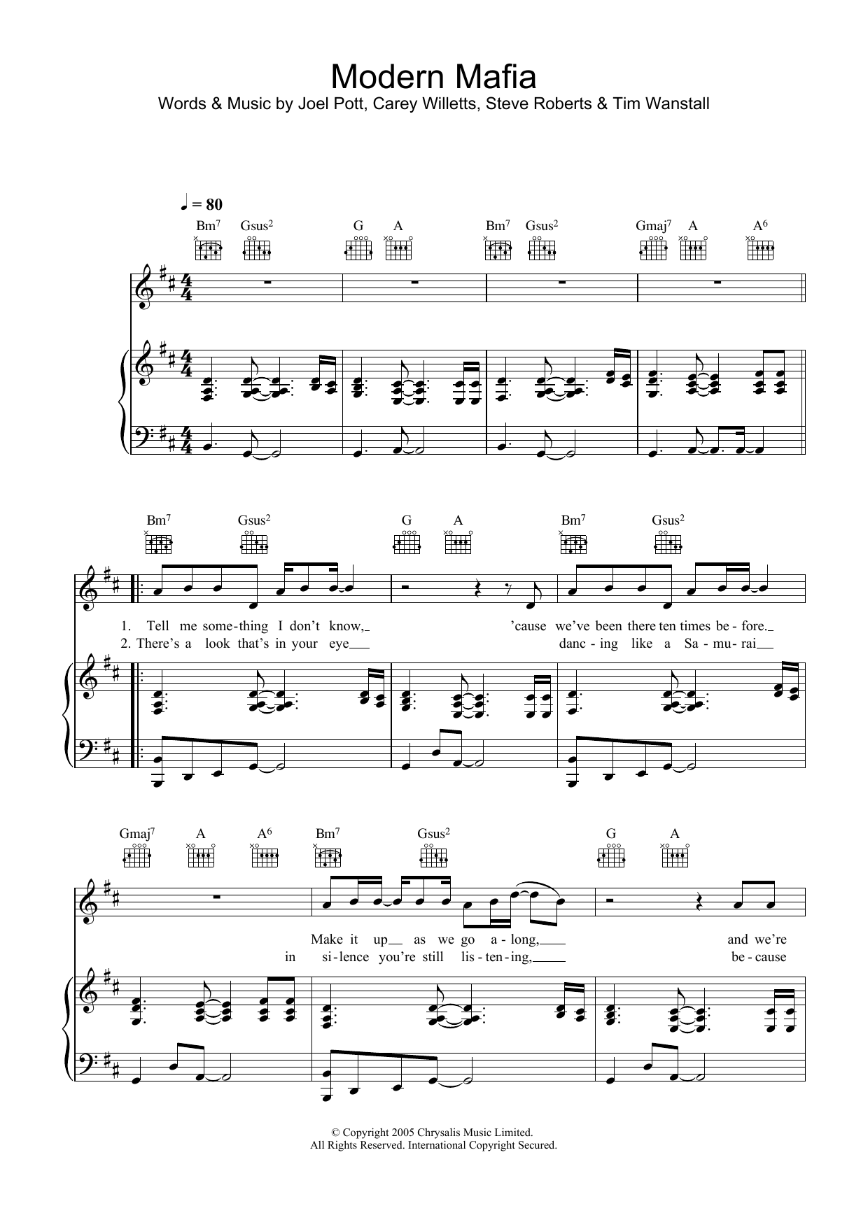 Download Athlete Modern Mafia Sheet Music and learn how to play Piano, Vocal & Guitar PDF digital score in minutes