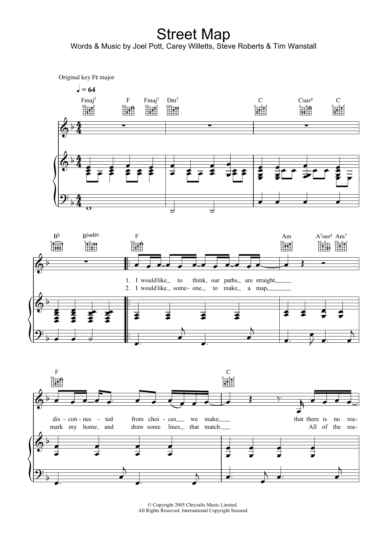 Download Athlete Street Map Sheet Music and learn how to play Piano, Vocal & Guitar PDF digital score in minutes