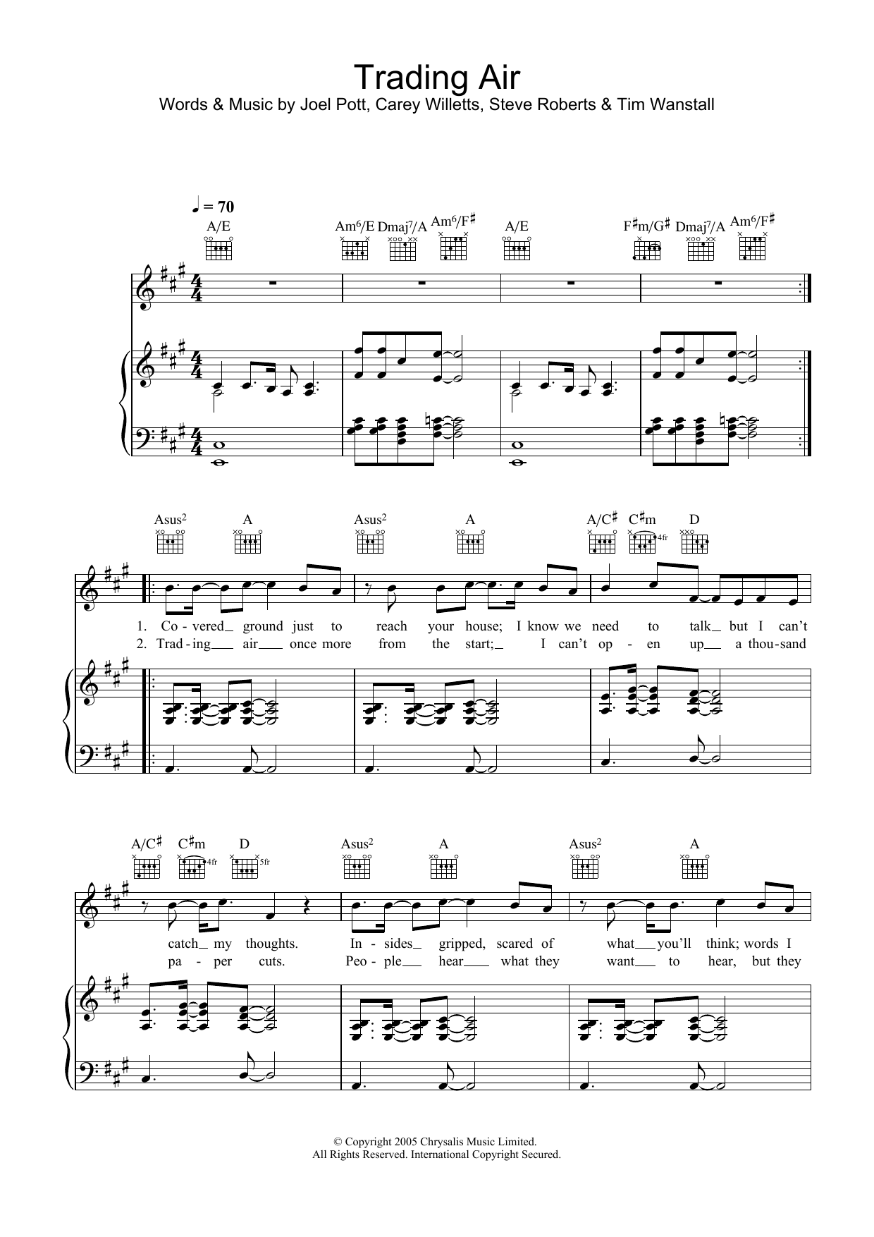 Download Athlete Trading Air Sheet Music and learn how to play Piano, Vocal & Guitar PDF digital score in minutes