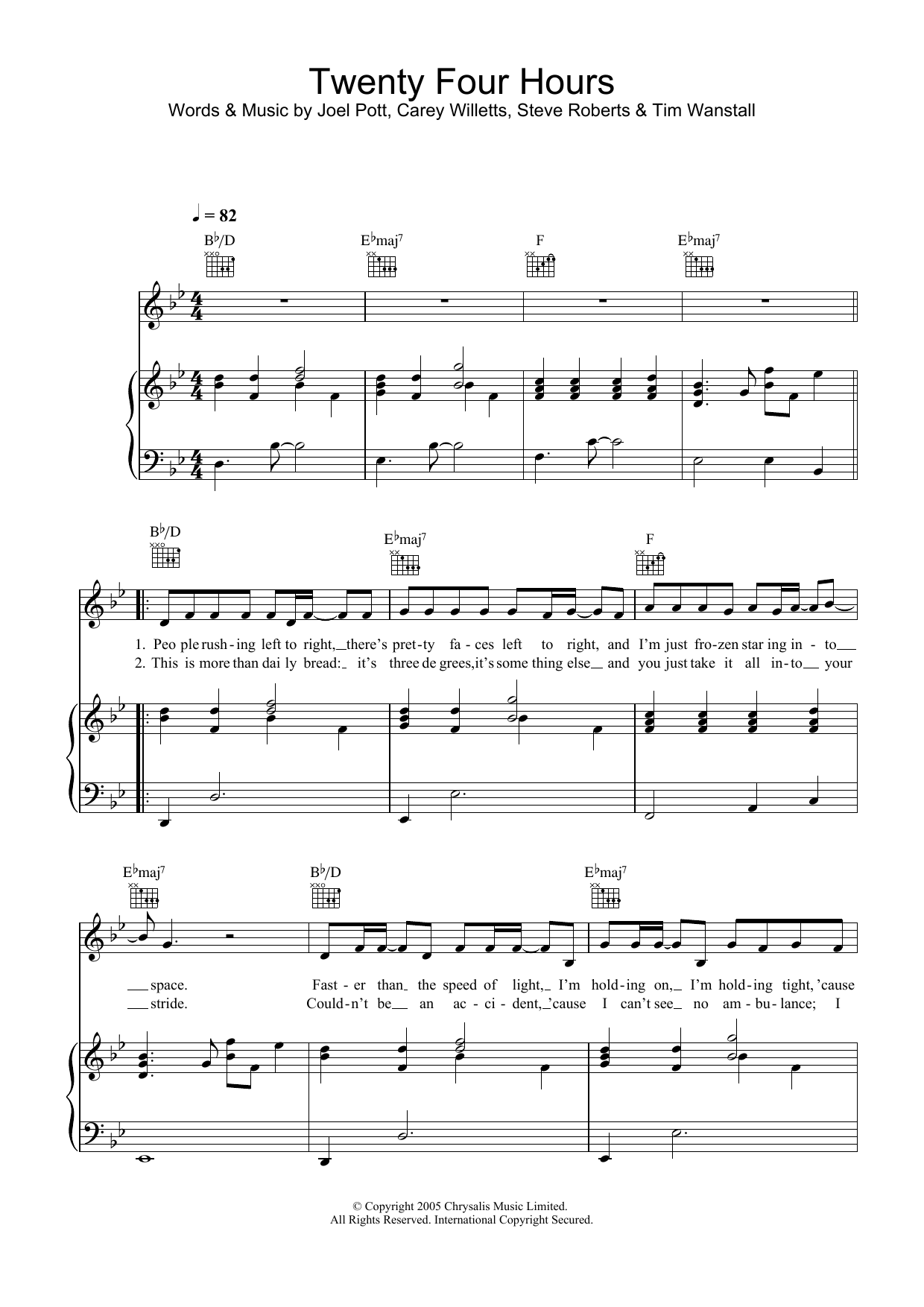 Download Athlete Twenty Four Hours Sheet Music and learn how to play Piano, Vocal & Guitar PDF digital score in minutes