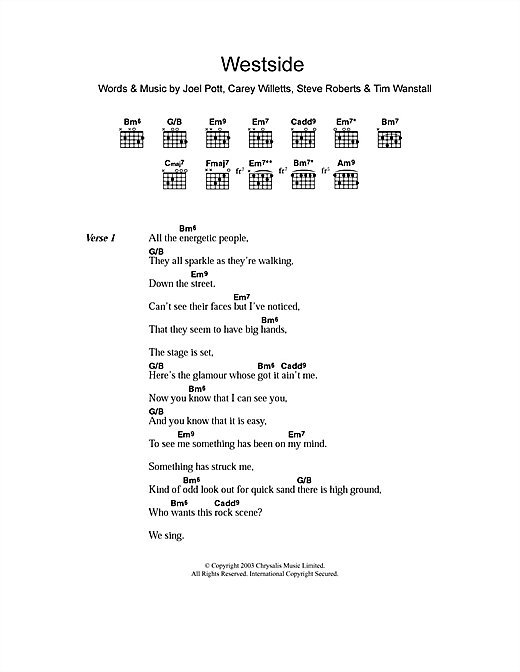 Download Athlete Westside Sheet Music and learn how to play Lyrics & Chords PDF digital score in minutes