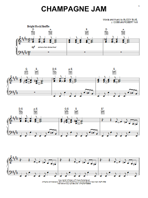 Download Atlanta Rhythm Section Champagne Jam Sheet Music and learn how to play Piano, Vocal & Guitar (Right-Hand Melody) PDF digital score in minutes