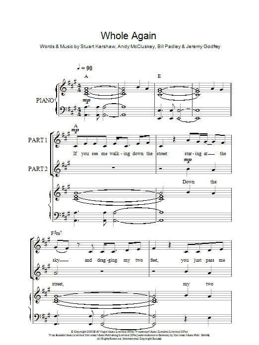 Download Atomic Kitten Whole Again Sheet Music and learn how to play 2-Part Choir PDF digital score in minutes