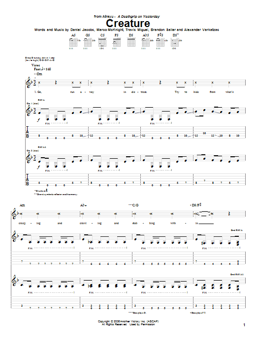 Download Atreyu Creature Sheet Music and learn how to play Guitar Tab PDF digital score in minutes