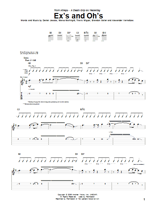 Download Atreyu Ex's And Oh's Sheet Music and learn how to play Guitar Tab PDF digital score in minutes