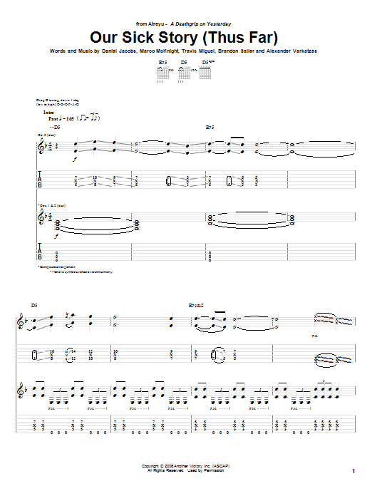 Download Atreyu Our Sick Story (Thus Far) Sheet Music and learn how to play Guitar Tab PDF digital score in minutes