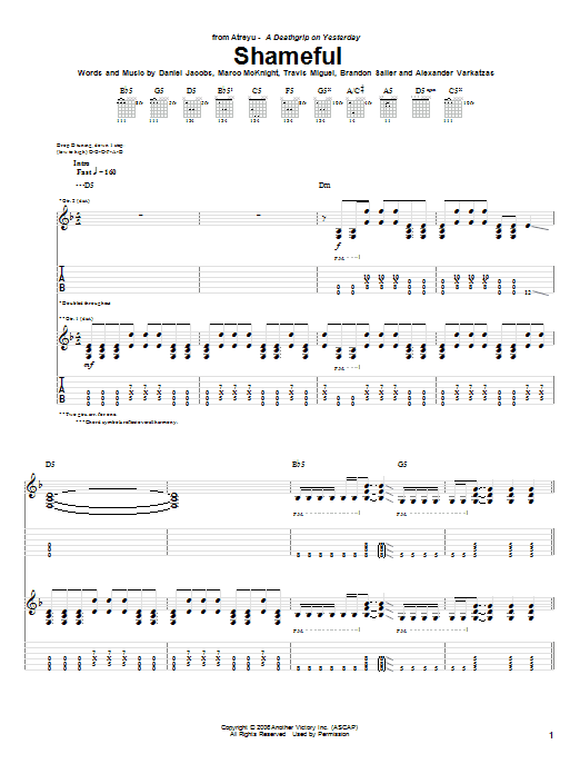 Download Atreyu Shameful Sheet Music and learn how to play Guitar Tab PDF digital score in minutes