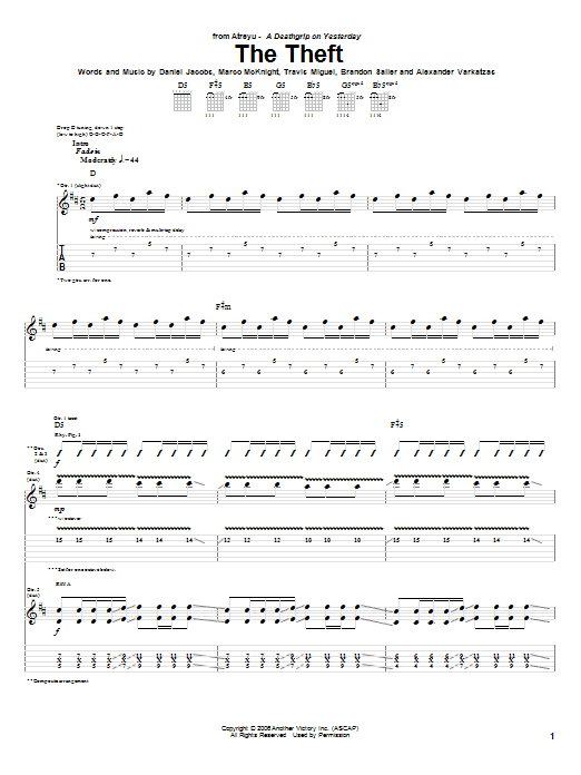 Download Atreyu The Theft Sheet Music and learn how to play Guitar Tab PDF digital score in minutes