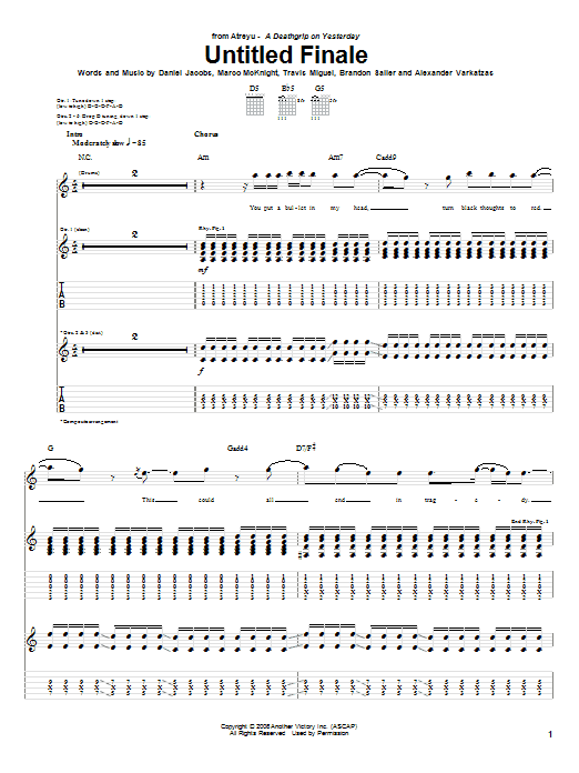 Download Atreyu Untitled Finale Sheet Music and learn how to play Guitar Tab PDF digital score in minutes