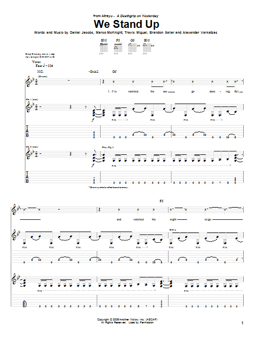 Download Atreyu We Stand Up Sheet Music and learn how to play Guitar Tab PDF digital score in minutes