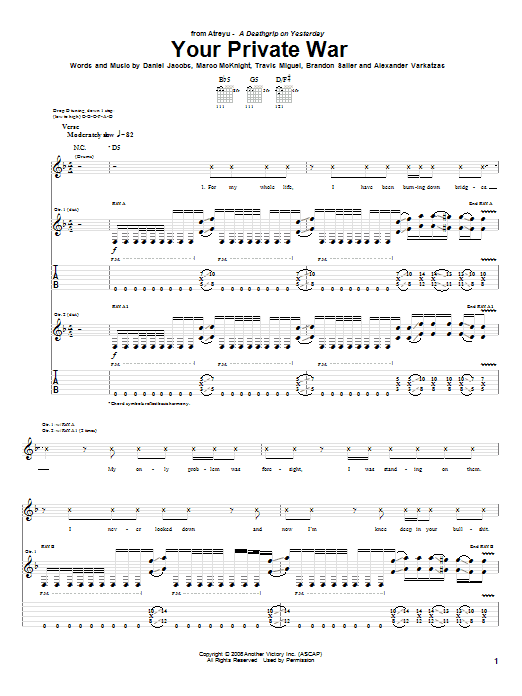 Download Atreyu Your Private War Sheet Music and learn how to play Guitar Tab PDF digital score in minutes