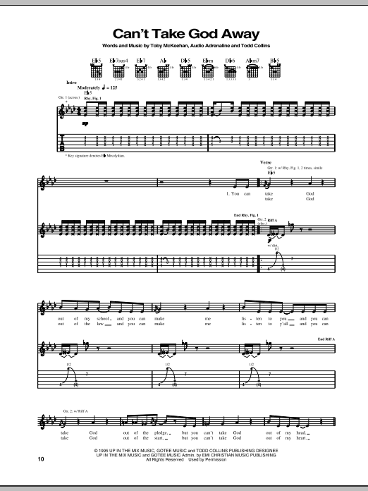 Download Audio Adrenaline Can't Take God Away Sheet Music and learn how to play Guitar Tab PDF digital score in minutes