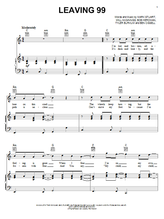 Download Audio Adrenaline Leaving 99 Sheet Music and learn how to play Piano, Vocal & Guitar (Right-Hand Melody) PDF digital score in minutes