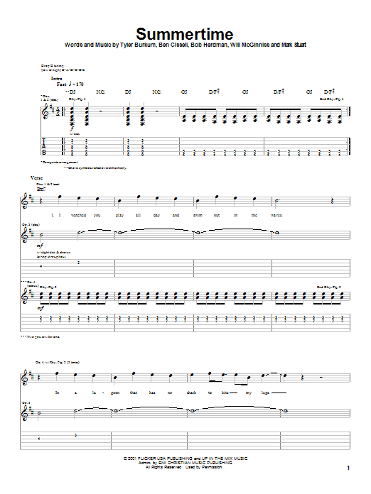 Download Audio Adrenaline Summertime Sheet Music and learn how to play Guitar Tab PDF digital score in minutes