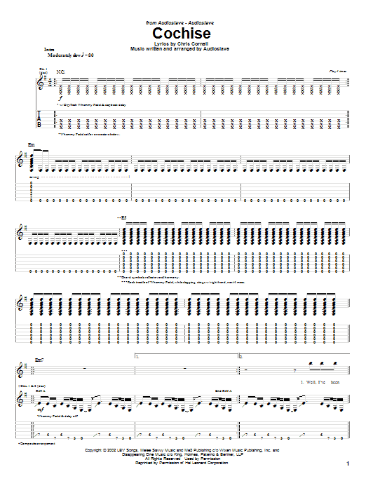 Download Audioslave Cochise Sheet Music and learn how to play Guitar Tab PDF digital score in minutes