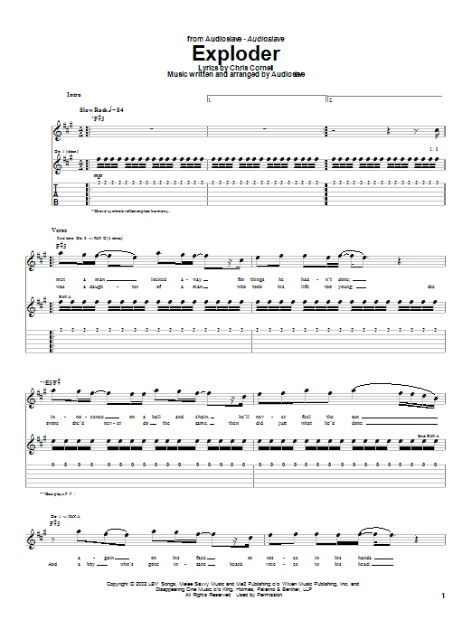 Download Audioslave Exploder Sheet Music and learn how to play Guitar Tab PDF digital score in minutes
