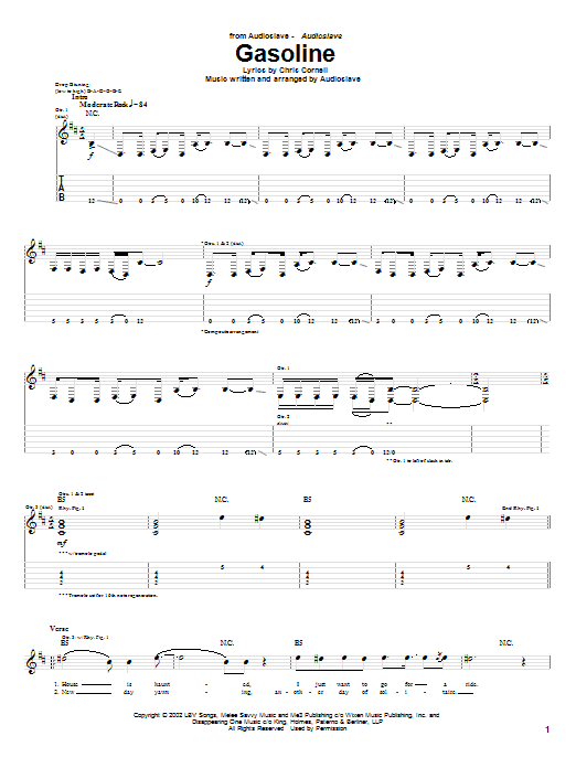 Download Audioslave Gasoline Sheet Music and learn how to play Guitar Tab PDF digital score in minutes