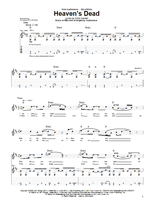 Download Audioslave Heaven's Dead Sheet Music and learn how to play Guitar Tab PDF digital score in minutes