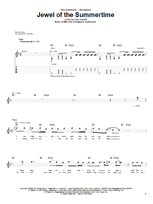 Download Audioslave Jewel Of The Summertime Sheet Music and learn how to play Guitar Tab PDF digital score in minutes