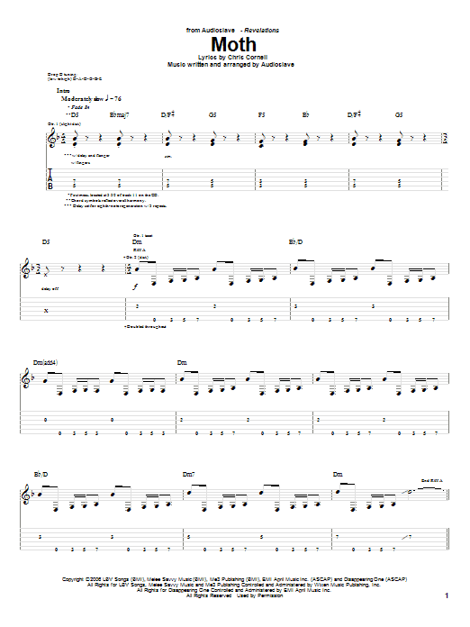 Download Audioslave Moth Sheet Music and learn how to play Guitar Tab PDF digital score in minutes