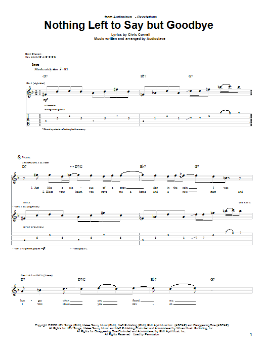 Download Audioslave Nothing Left To Say But Goodbye Sheet Music and learn how to play Guitar Tab PDF digital score in minutes