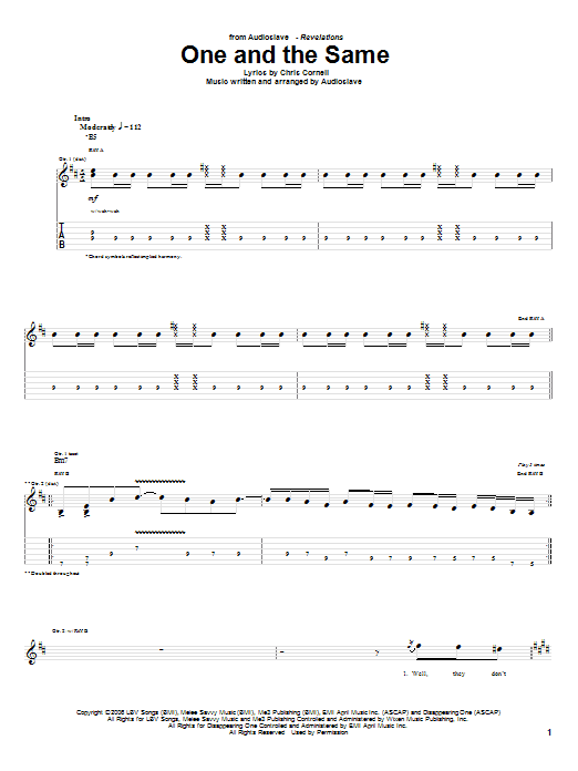 Download Audioslave One And The Same Sheet Music and learn how to play Guitar Tab PDF digital score in minutes
