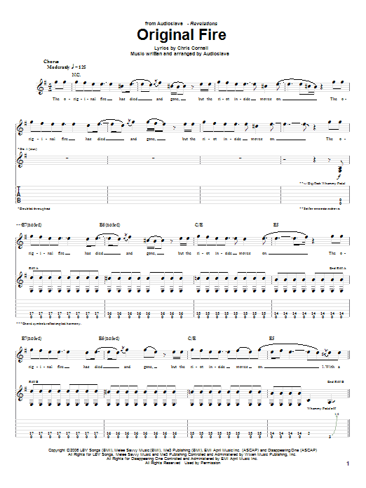 Download Audioslave Original Fire Sheet Music and learn how to play Guitar Tab PDF digital score in minutes