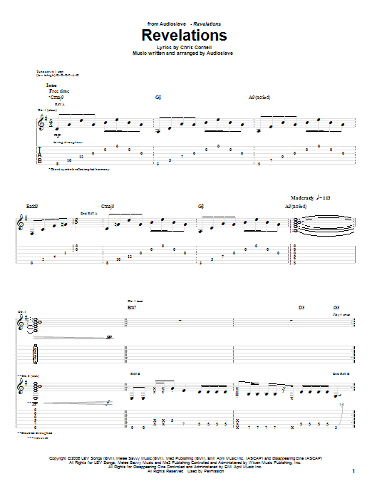 Download Audioslave Revelations Sheet Music and learn how to play Guitar Tab PDF digital score in minutes