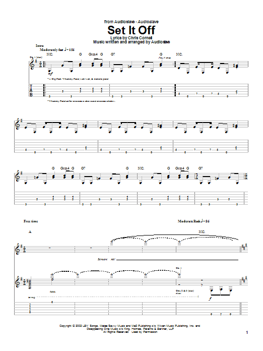 Download Audioslave Set It Off Sheet Music and learn how to play Guitar Tab PDF digital score in minutes