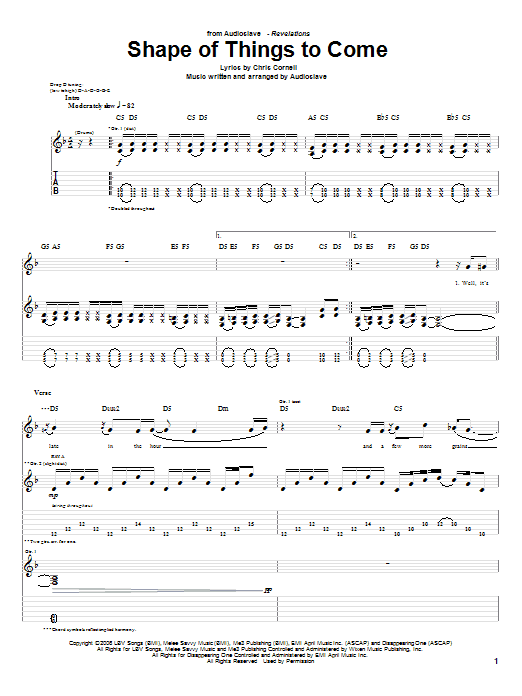 Download Audioslave Shape Of Things To Come Sheet Music and learn how to play Guitar Tab PDF digital score in minutes