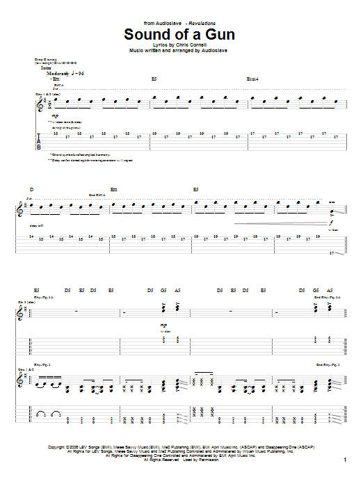 Download Audioslave Sound Of A Gun Sheet Music and learn how to play Guitar Tab PDF digital score in minutes
