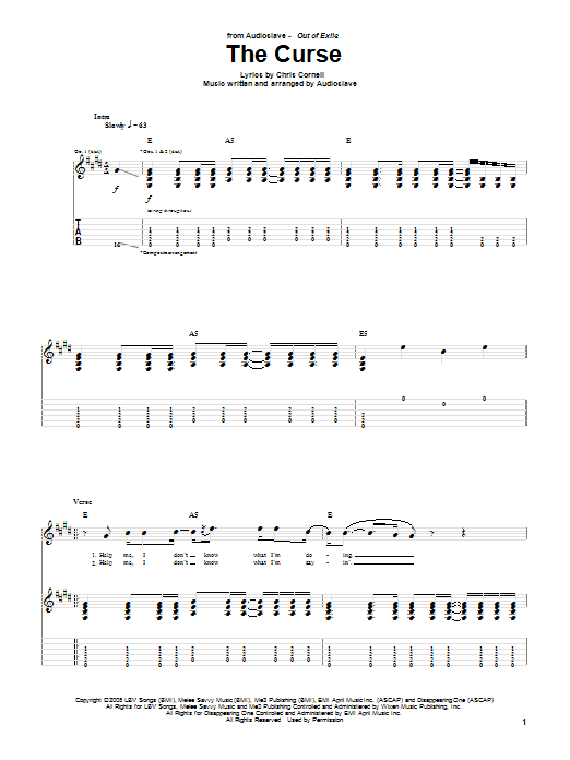 Download Audioslave The Curse Sheet Music and learn how to play Guitar Tab PDF digital score in minutes