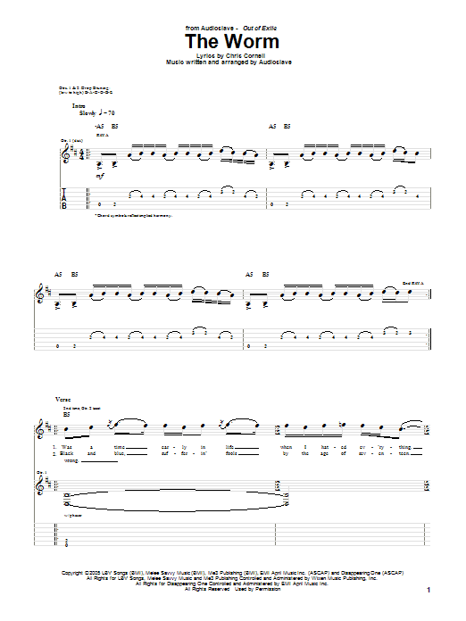 Download Audioslave The Worm Sheet Music and learn how to play Guitar Tab PDF digital score in minutes
