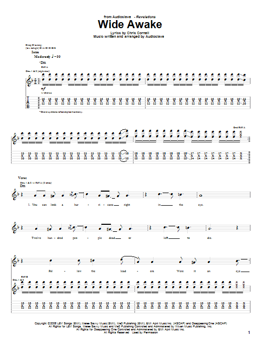 Download Audioslave Wide Awake Sheet Music and learn how to play Guitar Tab PDF digital score in minutes