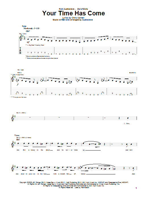 Download Audioslave Your Time Has Come Sheet Music and learn how to play Guitar Tab PDF digital score in minutes