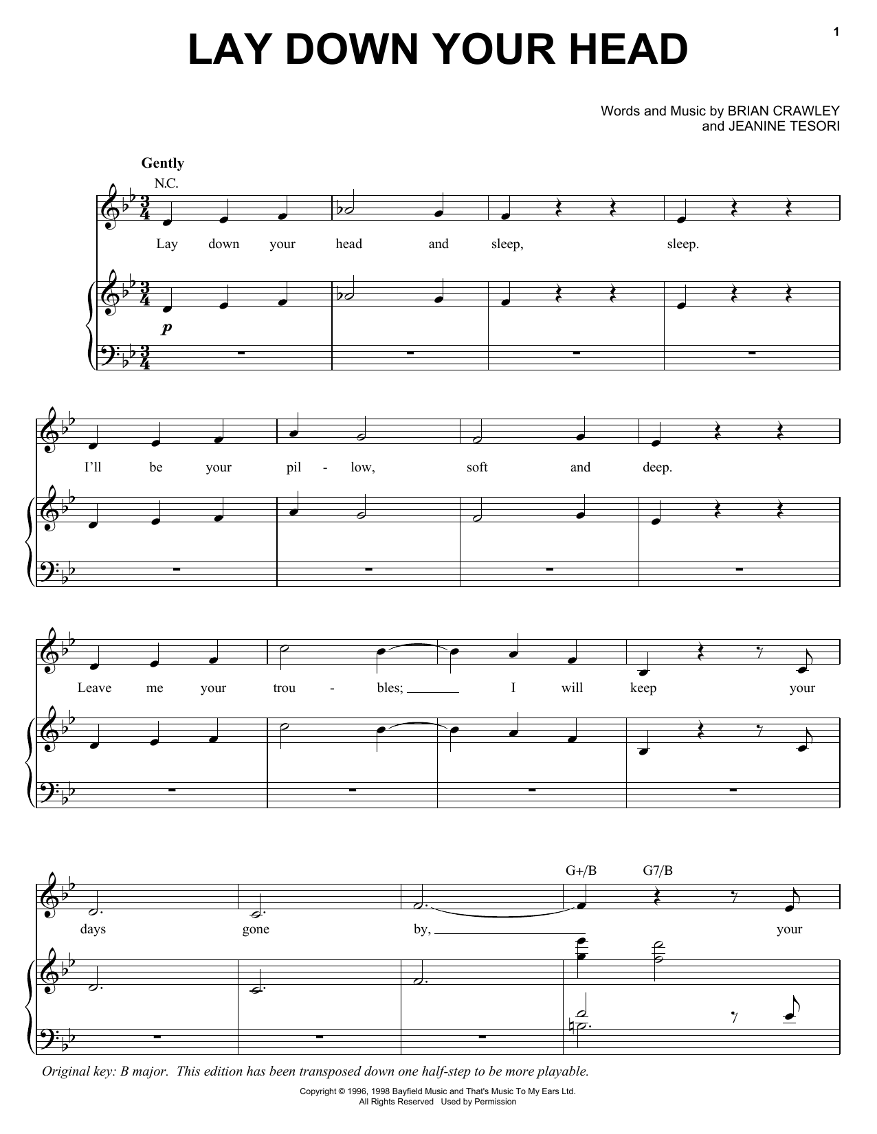 Download Audra McDonald Lay Down Your Head Sheet Music and learn how to play Piano, Vocal & Guitar (Right-Hand Melody) PDF digital score in minutes