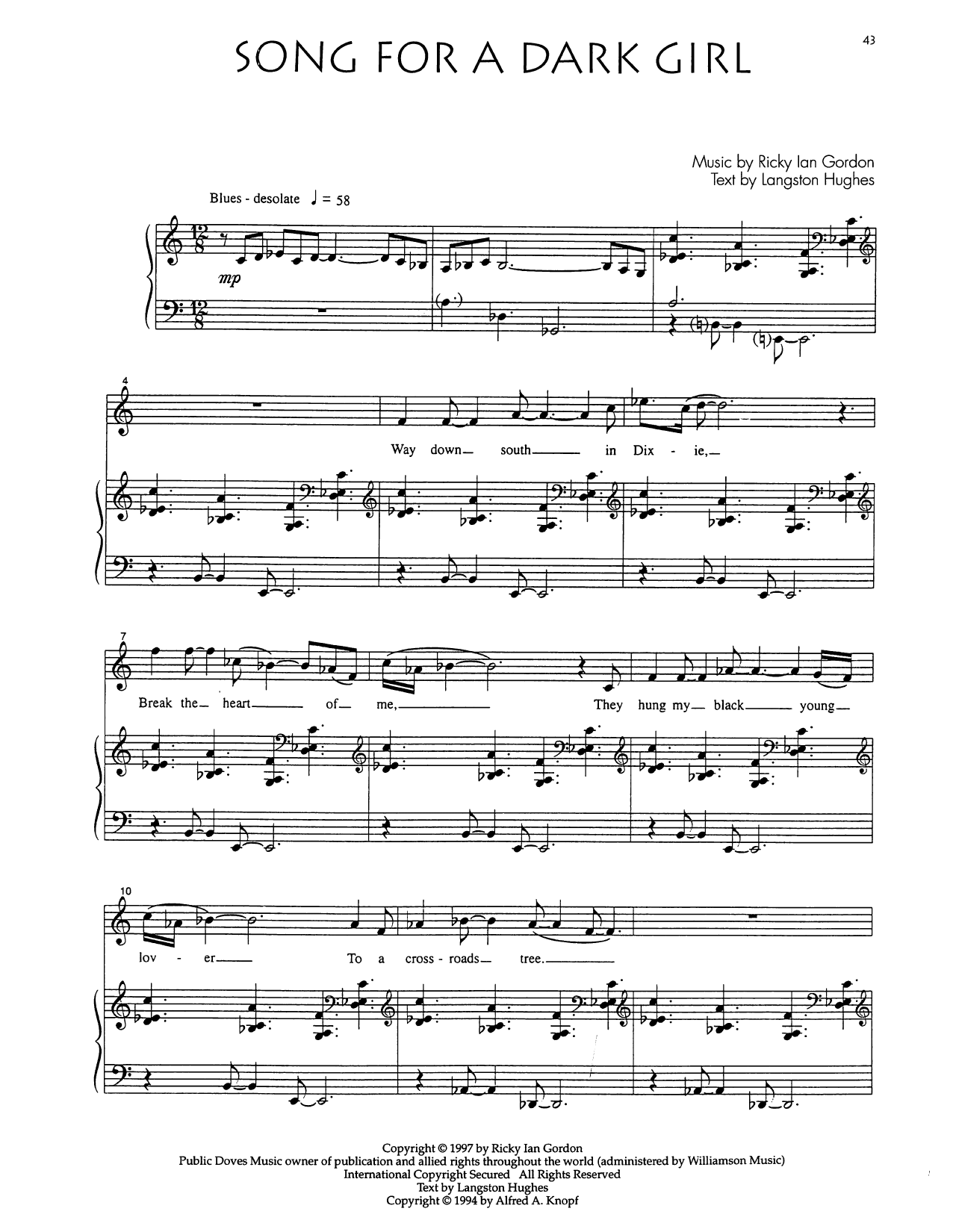 Download Audra McDonald Song For A Dark Girl Sheet Music and learn how to play Piano & Vocal PDF digital score in minutes