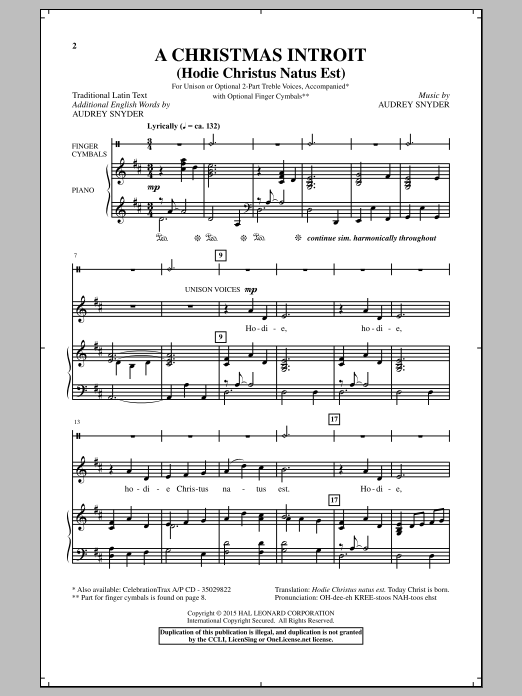 Download Audrey Snyder A Christmas Introit (Hodie Christus Natus Est) Sheet Music and learn how to play Choral PDF digital score in minutes