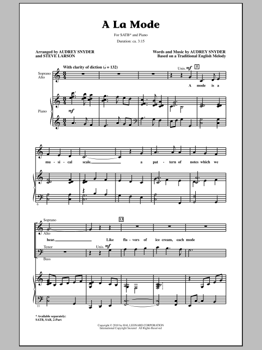 Download Audrey Snyder A La Mode Sheet Music and learn how to play SATB Choir PDF digital score in minutes